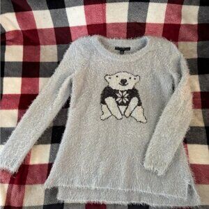 French Laundry Fuzzy Gray Sweater with Cute Polar Bear!